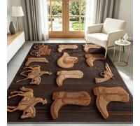 Alfombra de salón, 80 x 150 cm, botas de vaquero de madera, sombrero para niños, antideslizante, alfombra de arte occidental, pelo suave, lavable, moqueta para dormitorio, decoración interior, felpudo