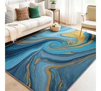 Alfombra de salón 80 x 150 cm, diseñoFondo Abstracto Azul Y Amarillo, Lavable y Antideslizante, con Patrón De Mármol, diseño Ultrafino, Ideal para dormitorios, Habitaciones Infantiles