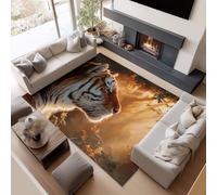 Alfombra de salón 80 x 150 cm lavable a máquina, alfombra antideslizante Tigre bosque Fantástica luz para comer oficina y más duradera y ecológica