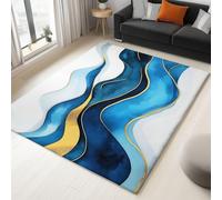 Alfombra de salón 80 x 150 cm, lavable a máquina, alfombra de dormitorio antideslizante de acuarela enónica, mármol, para comer, oficina, más duradera y ecológica, pelo raso, moqueta, azul oscuro