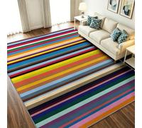 Alfombra de salón abstracta moderna, pila corta y suave, lavable a máquina, geométrica, líneas de arco iris, interior exterior, para dormitorio, comedor, antideslizante, 80 x 150 cm, multicolor