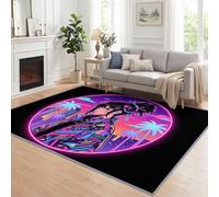 Alfombra de salón Anime Girl, 160 x 230 cm | Alfombra vintage de neón, suave, antideslizante, lavable, para dormitorio, oficina en casa, chimenea