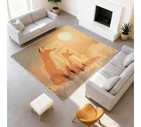 Alfombra de salón antideslizante de 80 x 150 cm enojado prado, zorra y su zorro nieve, luna, alfombra de decoración resistente, alfombra de pelo Ras suave para dormitorio, salón y oficina
