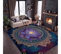 Alfombra de salón Art Fantastique 100 x 160 cm, Mandala Cosmic Lotus Alfombra de pelo corto lavable moderna, antideslizante y suave para salón, dormitorio y oficina