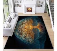 Alfombra de salón Art Fantastique 120 x 170 cm, árbol de vida luminosa, alfombra de pelo corto, lavable moderna, decorativa antideslizante y suave para salón, dormitorio y oficina