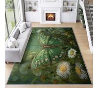 Alfombra de salón Art Fantastique 60 x 90 cm, selva flor silvestre, mariposa, alfombra de pelo corto, lavable, moderna, antideslizante y suave para salón, dormitorio y oficina