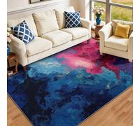 Alfombra de salón azul y rosa - moderna lavable de poliéster - Alfombra de pelo corto - Abstracto Vortex Bruma Fluida Bloques de color - Alfombra suave antideslizante 120 x 170 cm para habitación