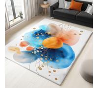 Alfombra de salón Blanco160 x 230 cm, Acuarela Abstracta Geométrica Círculo Lavable a máquina Antideslizante de Pelo Corto fácil de cuidar para salón Comedor hogar y Oficina.