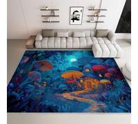 Alfombra de salón cocina Dibujos Animados Magia Bosque Cuento De Hadas 140 x 200 cm, Alfombra Antideslizante lavable Ligera y Plegable, Antibacteriana y Antimanchas para dormitorio cocina Azul Oscuro