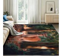 Alfombra de salón con fotografía de animales, 180 x 240 cm | Bosque de ciervo patrón de hojas otoñales, antideslizante, lavable, adecuado para habitaciones infantiles, entradas y baños