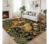 Alfombra de salón de 100 x 160 cm, diseño de tigre con flores de tigre, antideslizante, estilo William Morris, para dormitorio, moderna, con estampado 3D, alfombra de franela suave, para cocina