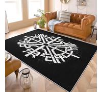 Alfombra de Salón de Pelo Corto 120x170 cm PatróN de Runas Retro Lavable y Antideslizante, Alfombra Interior Corte Bajo En Blanco Y Negro Alfombras Esponjosa para Dormitorio y Habitación