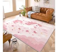 Alfombra de Salón de Pelo Corto 140x200 cm Dibujo Animado NiñA Imagen de Unicornio Lavable y Antideslizante, Alfombra Interior Corte Bajo Rosa Alfombras Esponjosa para Dormitorio y Habitación