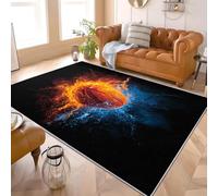 Alfombra de Salón de Pelo Corto 160x230 cm Deportes Hielo Fuego Baloncesto Lavable y Antideslizante, Alfombra Interior Corte Bajo Negro Alfombras Esponjosa para Dormitorio y Habitación
