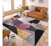 Alfombra de Salón de Pelo Corto 180x240 cm MáRmol GeoméTrico Abstracto Lavable y Antideslizante, Alfombra Interior Corte Bajo Rosa Alfombras Esponjosa para Dormitorio y Habitación