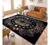 Alfombra de Salón de Pelo Corto 180x240 cm Runa de La Flor MíStica Lavable y Antideslizante, Alfombra Interior Corte Bajo Negro Alfombras Esponjosa para Dormitorio y Habitación