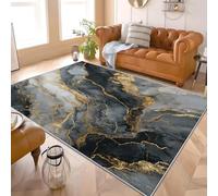 Alfombra de Salón de Pelo Corto 180x240 cm Textura de MáRmol de Lujo Lavable y Antideslizante, Alfombra Interior Corte Bajo Oro Alfombras Esponjosa para Dormitorio y Habitación