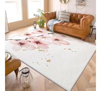 Alfombra de Salón de Pelo Corto 200x300 cm Flores de Cerezo Sencillas En Acuarela Lavable y Antideslizante, Alfombra Interior Corte Bajo Blanco Alfombras Esponjosa para Dormitorio y Habitación