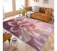 Alfombra de Salón de Pelo Corto 60x90 cm HD RomáNtico Flores de Dalia Lavable y Antideslizante, Alfombra Interior Corte Bajo Rosa Alfombras Esponjosa para Dormitorio y Habitación
