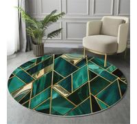 Alfombra de Salón de Pelo Corto, Tapetes Estilo retro de lujo Grieta de mármol Antideslizantes y Lavables, Alfombra Redondas para Sala, Habitación, Dormitorio, Comedor, Esmeralda, Round 100cm