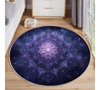 Alfombra de Salón de Pelo Corto, Tapetes Estilo soñador y misterioso Patrón de mandala Antideslizantes y Lavables, Alfombra Redondas para Sala, Habitación, Dormitorio, Comedor, Púrpura, Round 80cm