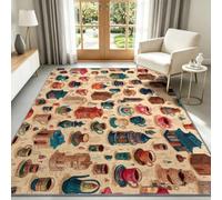 Alfombra de salón dibujada a mano, pelo corto, moqueta taza de café, alfombra suave, suave, 80 x 150 cm, antideslizante para dormitorio, moqueta, no pierde sus pelos