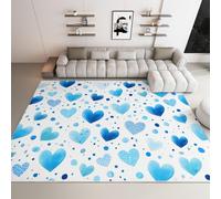 Alfombra de Salón Dormitorio Habitación Moderno Abstracto Forma Corazón Lunares Romántico, Alfombra de Pelo Corto Suave Resistente Antideslizante, para Sala Infantil Hogar 90 x 150 cm Blanco Y Azul