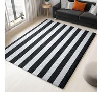 Alfombra de salón En Blanco Y Negro160 x 230 cm , Simple Minimalista Elegante Blanco Y Negro Líneas lavable a máquina antideslizante de pelo corto fácil de cuidar para salón comedor hogar y oficina.