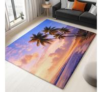 Alfombra De Salón Fotografía Puesta De Sol Playa Palmeras 160 x 230 cm Pelo Corto Antideslizante Lavables Alfombrilla, Azul Habitación Dormitorio De Cocina Alfombra De Entrada