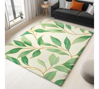 Alfombra de salón genérica, 120 x 170 cm, lavable a máquina, alfombra de dormitorio antideslizante, hojas plantas bohemias para comer, oficina y más duradera y ecológica, pelo no moqueta, beige