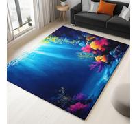Alfombra de salón genérica, 160 x 230 cm, lavable a máquina, alfombra de dormitorio antideslizante, océano, animal, paisaje subacuático, para comer, oficina, más duradera y ecológica, pelo no moqueta