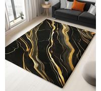 Alfombra de salón genérica, 180 x 240 cm, lavable a máquina, alfombra de dormitorio antideslizante, mármol, elegante, moderno, para comer, oficina y más duradera y ecológica, pelo raso, moqueta, negro