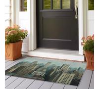 Alfombra de salón interior - Retro Urban New York Building Printed Soft Decorativa Dormitorio Alfombra de pelo bajo Color Crema lavable antideslizante Alfombra de suelo para comedor pasillo 60 x 120