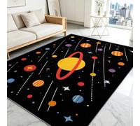 Alfombra de salón lavable, 60 x 90 cm, diseño de planeta anillos, alfombra antideslizante de pelo raso, espacio de dibujos animados, para cocina, oficina, comedor, decoración interior, habitación