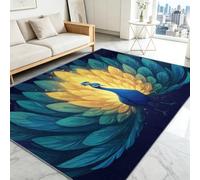 Alfombra de salón lavable a máquina, 140 x 200 cm, pavo real, rueda, pintura de aceite animal, alfombra de dormitorio suave y antideslizante, alfombra de pelo corto interior para sala de estar