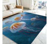 Alfombra de salón lavable a máquina, 180 x 240 cm, medusa de tentáculos rojos, vida marina fantástica, alfombra suave y antideslizante, alfombra de pelo corto interior para sala de estar, dormitorio
