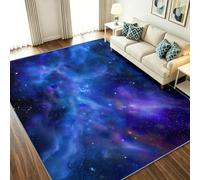 Alfombra de salón lavable a máquina, 60 x 90 cm, romántica, espacio para moqueta antideslizante, con pelo corto, universo cielo estrellado, alfombra de entrada para dormitorio y cocina, color azul