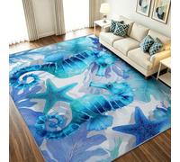 Alfombra de salón lavable a máquina, 80 x 150 cm, dibujos animados, alfombra antideslizante de pelo corto, hipocampo estrella mar coral - Alfombra de entrada de pelo ancho para dormitorio y cocina