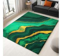 Alfombra de salón lavable a máquina, alfombra de pelo corto de mármol lujoso, elegante moqueta para dormitorio y sala de cocina, lavable, parte inferior suave, antideslizante, duradero, felpudo, verde