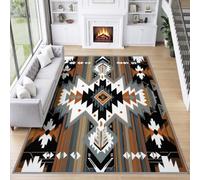 Alfombra de salón lavable a máquina, diseño de nativos americanos azteca geométrica, antideslizante, suave, alfombra de dormitorio ecológica, rombo 200 x 300 cm, pelo bajo suave, dormitorio, cocina