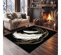 Alfombra de salón lavable de 180 x 240 cm, pluma blanca con lentejuelas, alfombra antideslizante con pelo Ras Art Luxe para cocina, oficina, comedor, decoración interior, habitación infantil
