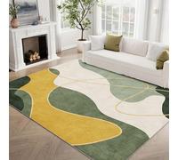 Alfombra de salón lavable suave y de pelo corto, para pasillo, dormitorio, color crema verde salvia geométrica moderna, amarilla, 100 x 160 cm
