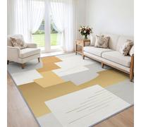 Alfombra de salón Mid Century Modern Ocre geométrica, 60 x 90 cm, lavable a | Bloques de colores amarillo mostaza gris, suave, antideslizante, pelo rano, para dormitorio adulto, pasillo, oficina, comedor