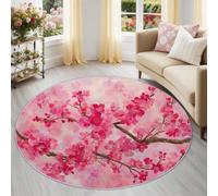Alfombra de salón oriental, botánica, redonda, antideslizante, para alfombras, pétalos de cerezo, antideslizante, lavable, alfombra grande para dormitorio, salón, dormitorio, salón, dormitorio, 90 cm