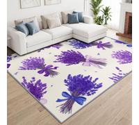 Alfombra de salón, ramo de lavanda, cinta de 140 x 200 cm, niños niñas adolescentes, plantas de acuarela alfombra de dormitorio 3D, impresión franela, lavable, alfombra, cocina, oficina
