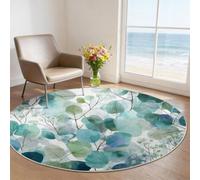 Alfombra de salón redonda botánica de 60 cm, hojas de eucalipto, alfombra de dormitorio, lavable a máquina, antideslizante, moqueta de dormitorio, suave alfombra para cocina, balcón