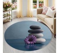 Alfombra de salón redonda minimalista contemporánea 80 cm, gris art Pierre Zen Margarite Eau Alfombra de dormitorio lavable a máquina, antideslizante, moqueta de dormitorio, suave alfombra para cocina