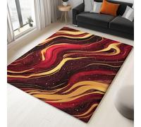 Alfombra de salón roja 160 x 230 cm, remolino de líneas de mármol, alfombra antideslizante de pelo corto, alfombra de lana súper suave, fácil de mantener, lavable a máquina para oficina en casa