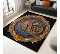Alfombra De Salón Símbolo Vikingo Patrón De Dragón Celta 60 x 90 cm Pelo Corto Antideslizante Lavables Alfombrilla, Negro Habitación Dormitorio De Cocina Alfombra De Entrada