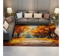 Alfombra de senderos del bosque otoñal para dormitorio interior sendero cálido en el bosque Esterilla bienvenida rústica de perfil bajo antideslizante del porche delantero del salón 180x270cm